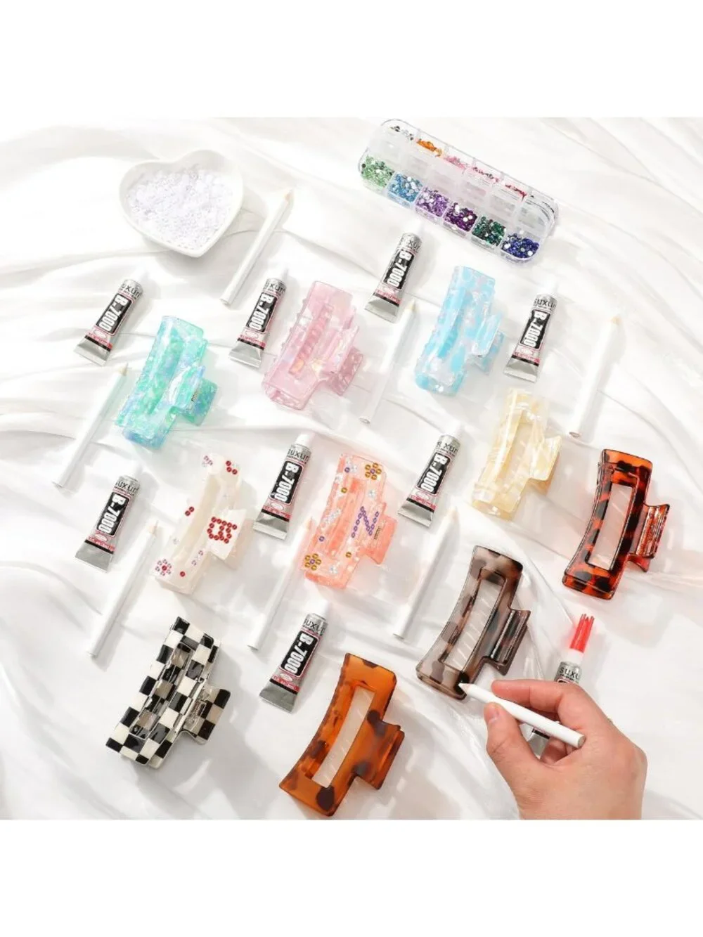 Aesthetic DIY Hair Claw Clips Kit - Acrylic Clips with Rhinestones & Pearls for